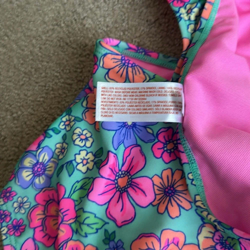 NWT Cat‎ & Jack Girl’s Gingham Floral Cut Out Swimsuit Set - Size: L 10/12 PLUS
